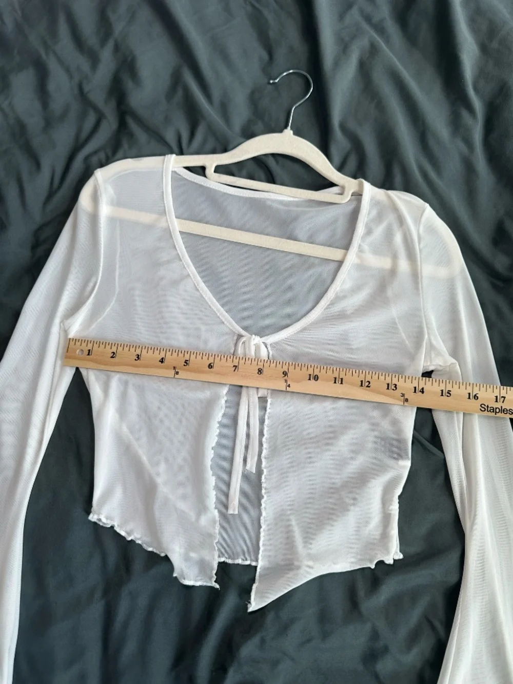 White Sheer Mesh Tie Front Top